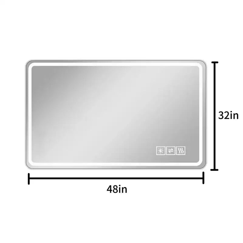 LED-Badezimmerspiegel 48x32: 3 Farben, 5-stufig dimmbar, beschlagfrei, Wandmontage, horizontal/vertikal