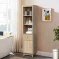 Badezimmerschrank mit 1 Schublade und 1 Tür aus Holzwerkstoff mit Wellenmuster und Naturfinish, braun