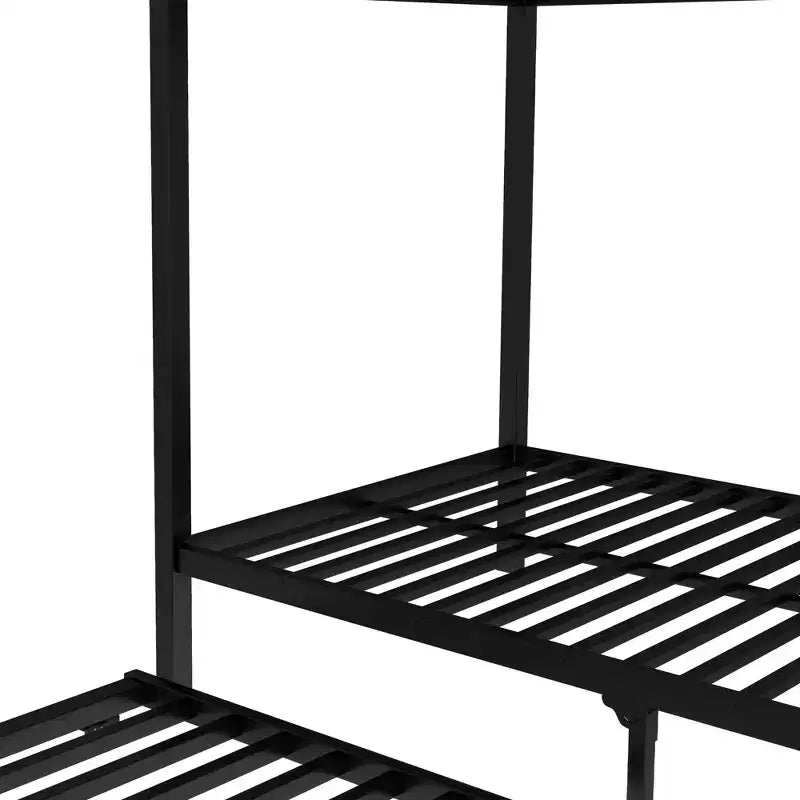 Litera de plaza individual XL sobre plaza individual XL con cama nido, estructura triple de metal resistente, barandillas de seguridad y diseño silencioso, negra
