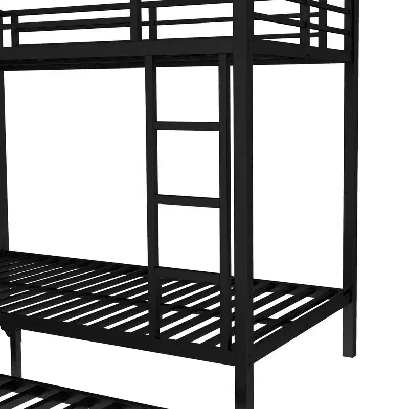 Litera de plaza individual XL sobre plaza individual XL con cama nido, estructura triple de metal resistente, barandillas de seguridad y diseño silencioso, negra
