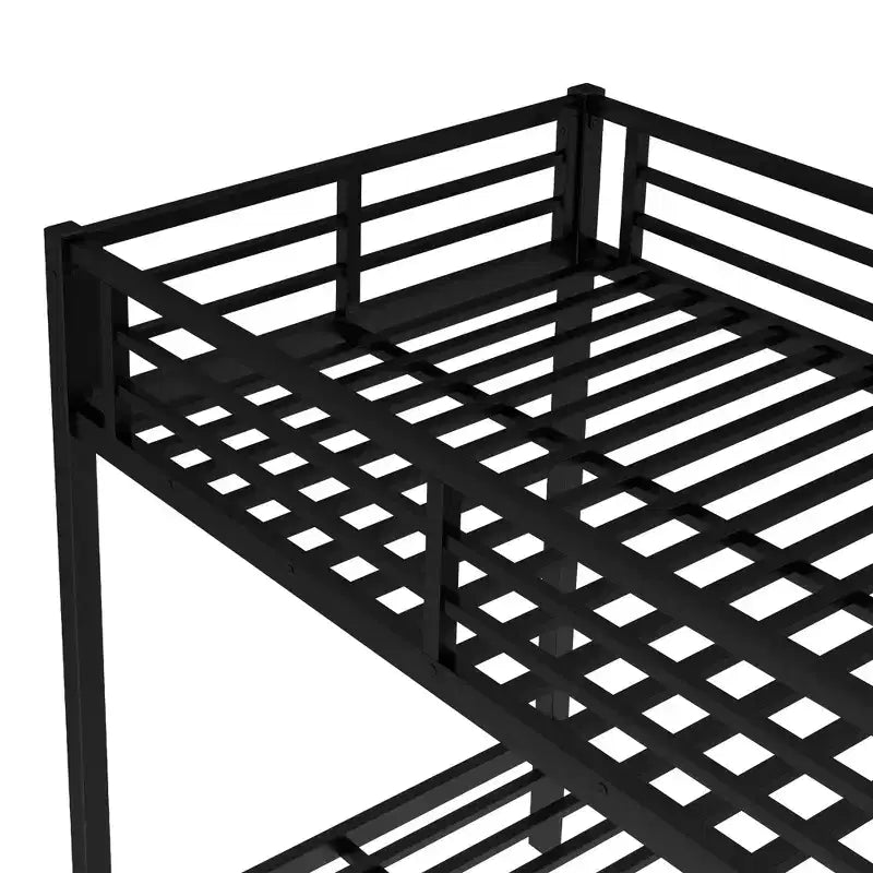 Litera de plaza individual XL sobre plaza individual XL con cama nido, estructura triple de metal resistente, barandillas de seguridad y diseño silencioso, negra
