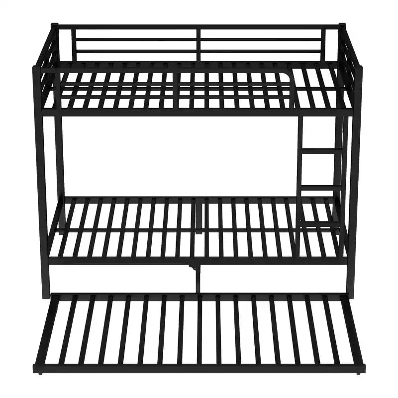 Litera de plaza individual XL sobre plaza individual XL con cama nido, estructura triple de metal resistente, barandillas de seguridad y diseño silencioso, negra
