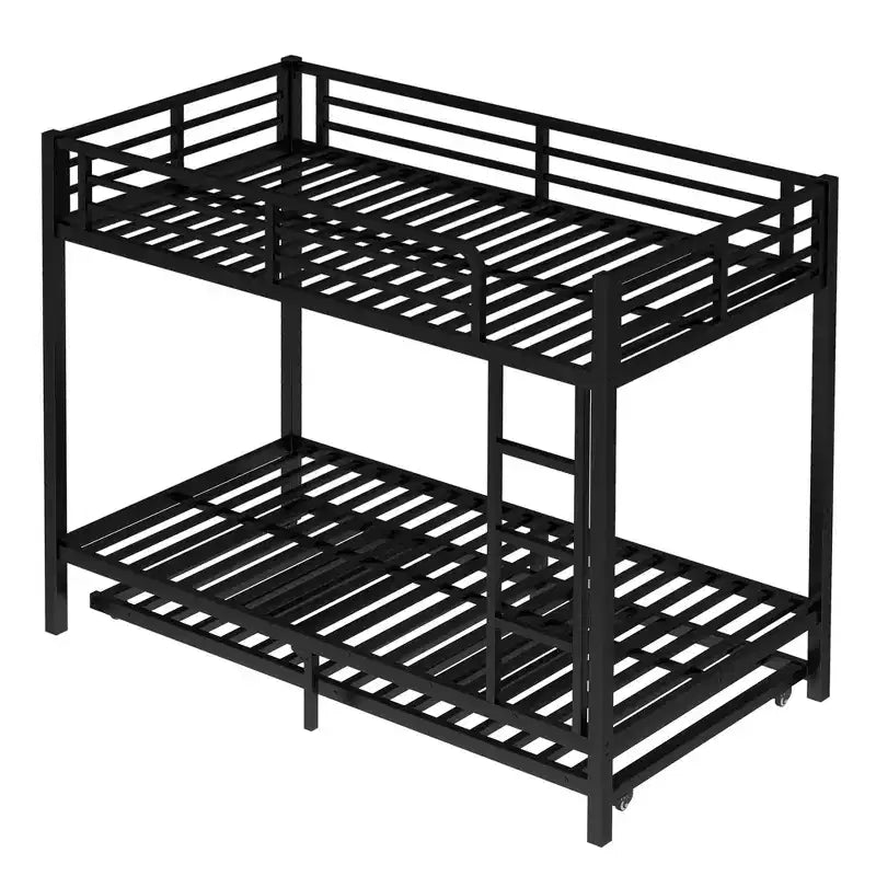 Litera de plaza individual XL sobre plaza individual XL con cama nido, estructura triple de metal resistente, barandillas de seguridad y diseño silencioso, negra