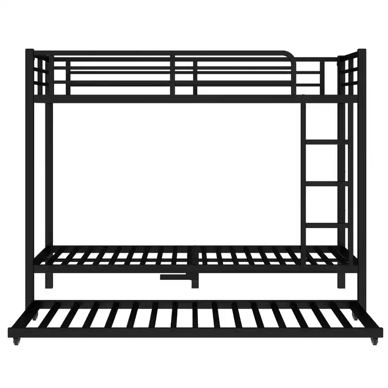 Litera de plaza individual XL sobre plaza individual XL con cama nido, estructura triple de metal resistente, barandillas de seguridad y diseño silencioso, negra