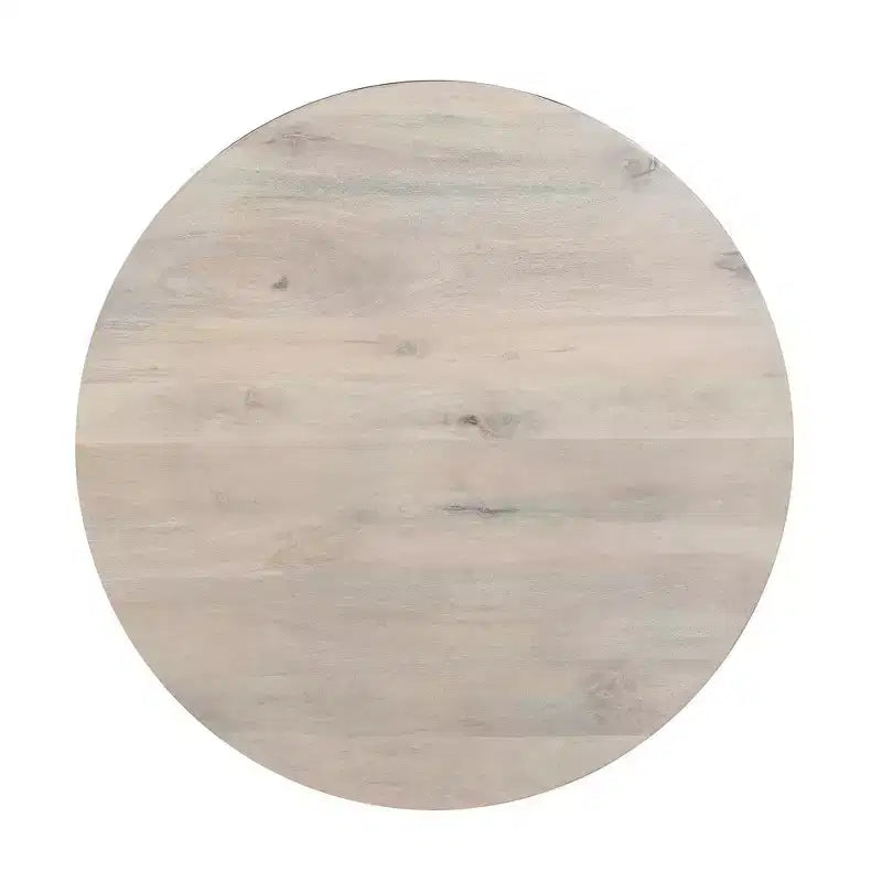 Mesa de centro redonda de 37 pulgadas, forma de tambor artesanal con espacio de almacenamiento, madera de mango blanca desgastada