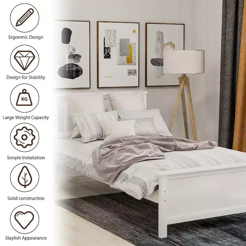 Lit plateforme en bois de taille Twin avec tête et pied de lit et sommier à lattes en bois, noyer