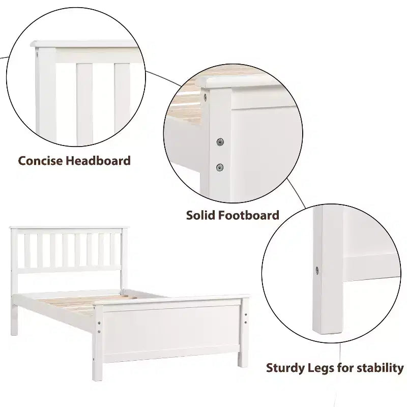 Lit plateforme en bois de taille Twin avec tête et pied de lit et sommier à lattes en bois, noyer