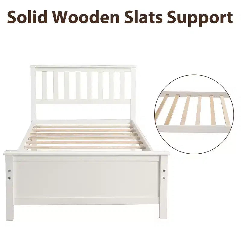 Lit plateforme en bois de taille Twin avec tête et pied de lit et sommier à lattes en bois, noyer