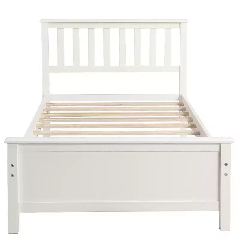 Lit plateforme en bois de taille Twin avec tête et pied de lit et sommier à lattes en bois, noyer
