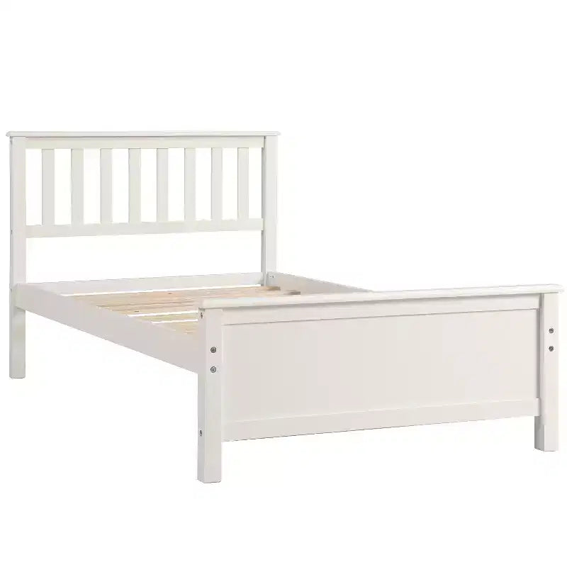 Lit plateforme en bois de taille Twin avec tête et pied de lit et sommier à lattes en bois, noyer