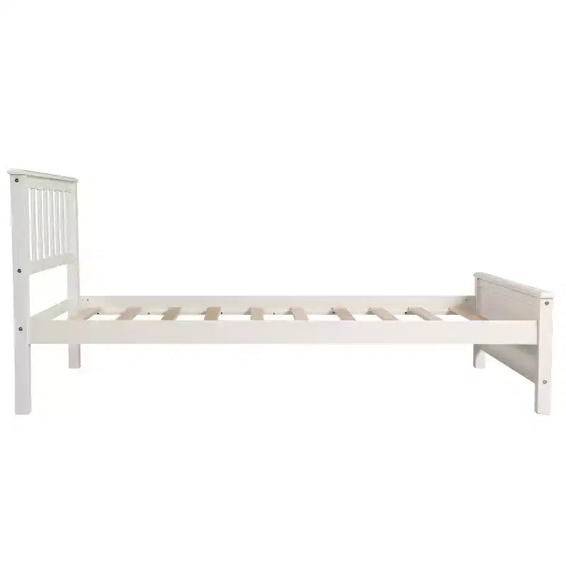 Lit plateforme en bois de taille Twin avec tête et pied de lit et sommier à lattes en bois, noyer