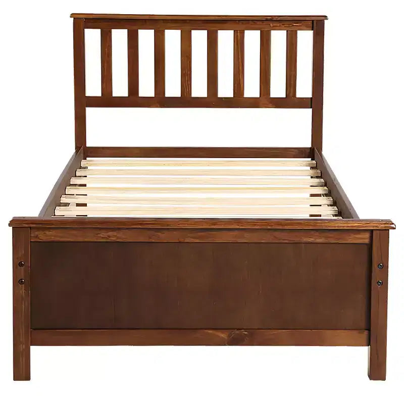 Lit plateforme en bois de taille Twin avec tête et pied de lit et sommier à lattes en bois, noyer