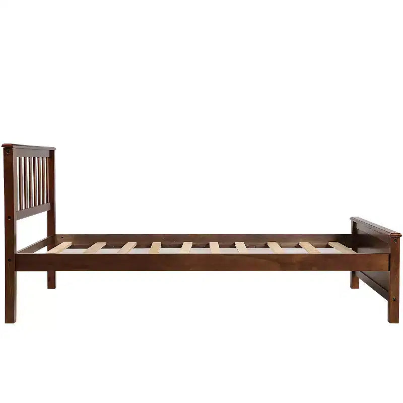 Lit plateforme en bois de taille Twin avec tête et pied de lit et sommier à lattes en bois, noyer