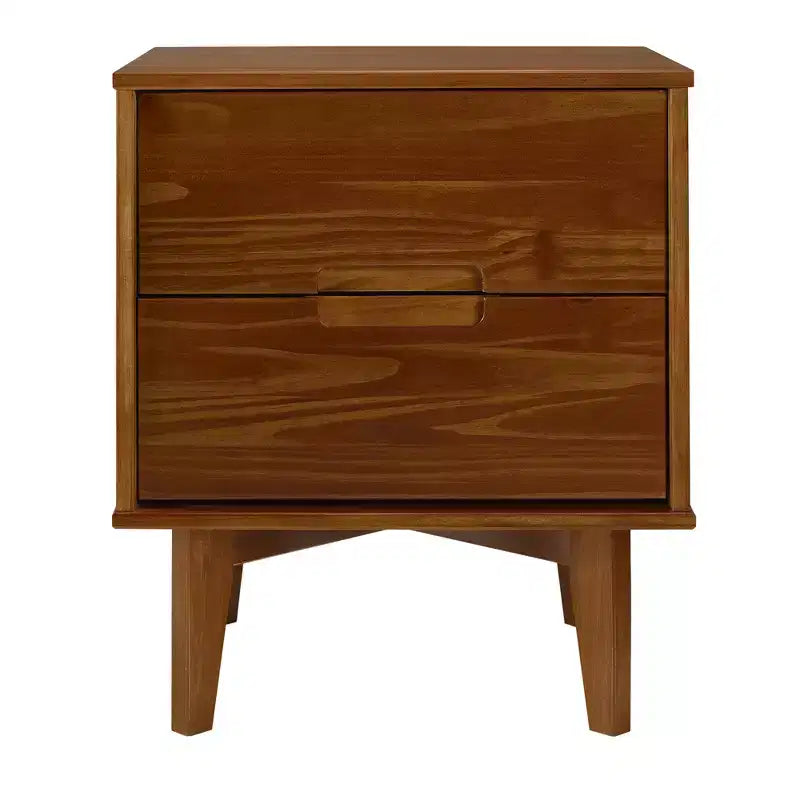 Nachttisch aus Massivholz im Mid-Century-Modern-Stil mit 2 Schubladen und Griffmulden - Walnuss