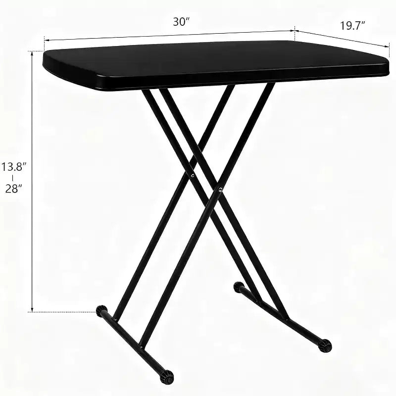 Petite table pliante portable, plateau pour ordinateur portable ou téléviseur de 30 à hauteur réglable, table de camping, plateau en plastique HDPE avec structure en acier, noir