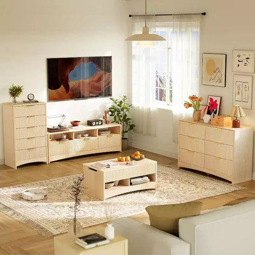 Kommode mit 7 Schubladen, moderne Holzkommode mit Schubladen, Kommode mit abgerundetem Kantendesign, TV-Kommode, Schubladenorganizer aus Holz für Schlafzimmer und Wohnzimmer