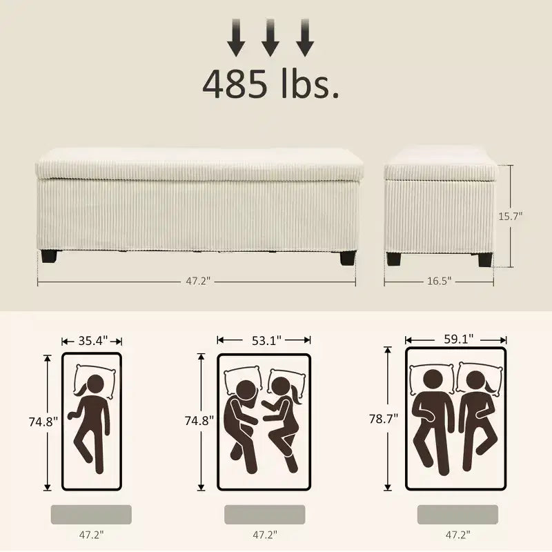 Banco otomano de almacenamiento de 47 pulgadas, reposapiés con patas, banco para los pies de la cama, arcón de pana para la sala de estar