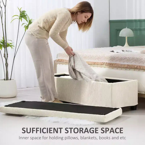 47 Inches Storage Ottoman Bench, Foot Rest with Legs, End of Bed Bench, Corduroy Storage Chest for Living Room