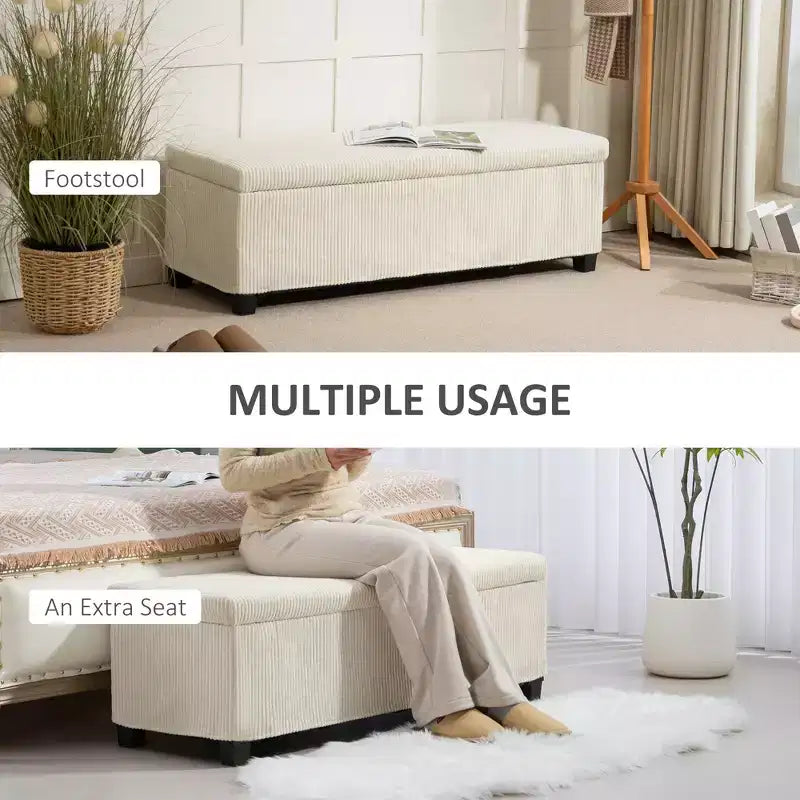 47 Inch Sitzbank mit Stauraum, Fußstütze mit Beinen, Bettbank, Cord-Sitztruhe für das Wohnzimmer