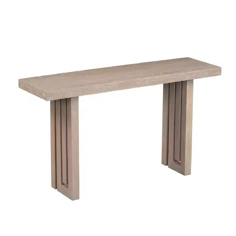 Table console moderne pour entrée, placage de chêne et côtés sculptés, avec vaste plateau pour le salon