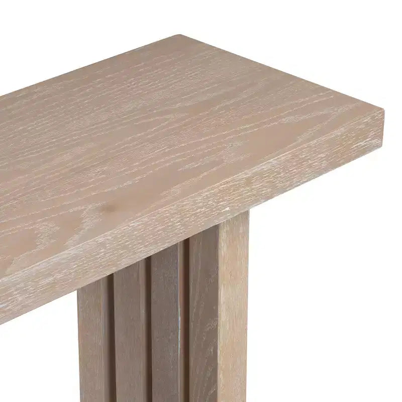 Table console moderne pour entrée, placage de chêne et côtés sculptés, avec vaste plateau pour le salon