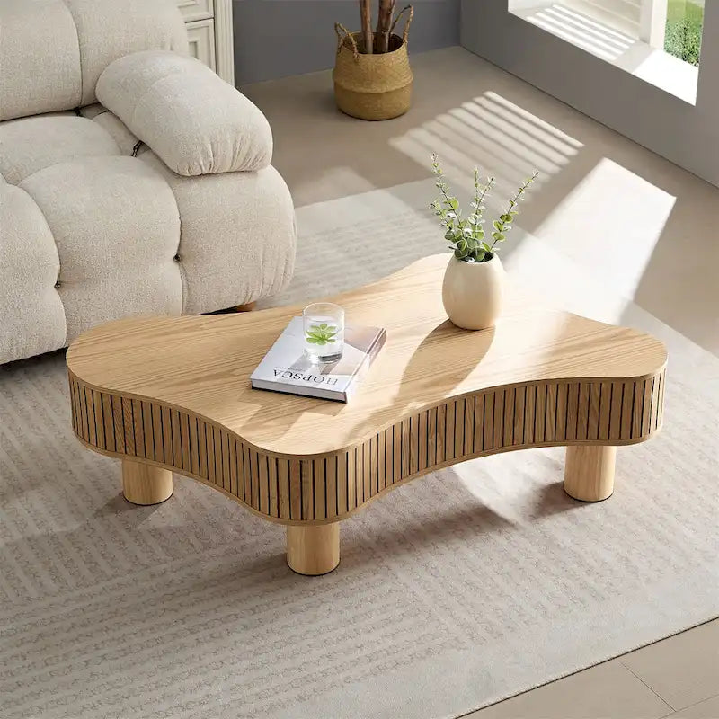 42.52 Zoll moderner handgefertigter Couchtisch in Trommelform aus Holz