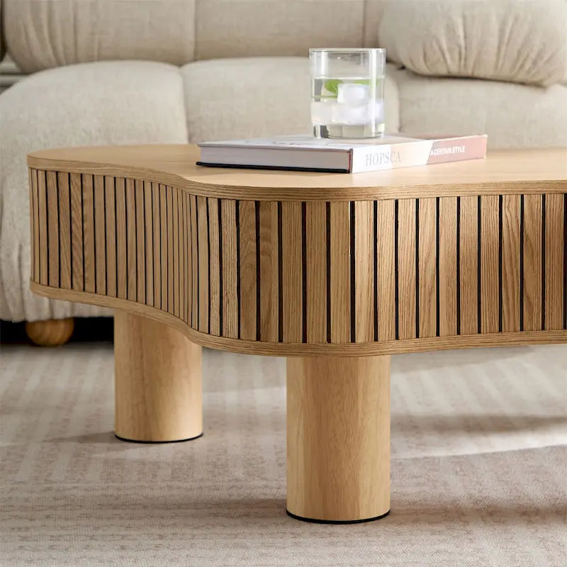 42.52 Zoll moderner handgefertigter Couchtisch in Trommelform aus Holz
