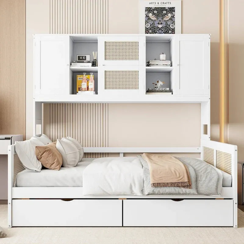 Modernes Tagesbett in voller Größe aus Holz mit Stauraum, Plattformbettgestell mit All-in-One-Schrank, 2 Schubladen und Ablagefach