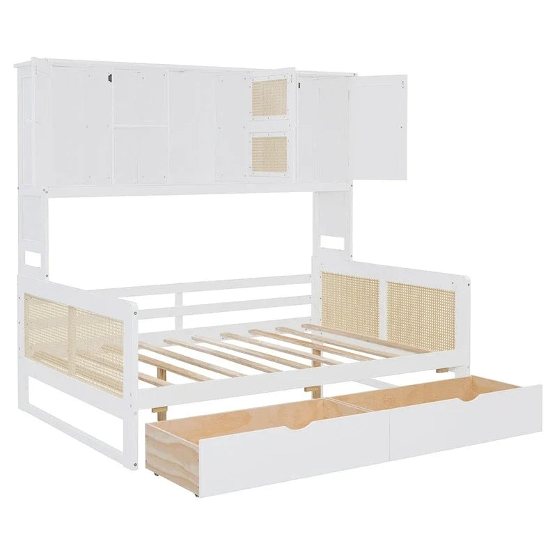 Modernes Tagesbett in voller Größe aus Holz mit Stauraum, Plattformbettgestell mit All-in-One-Schrank, 2 Schubladen und Ablagefach