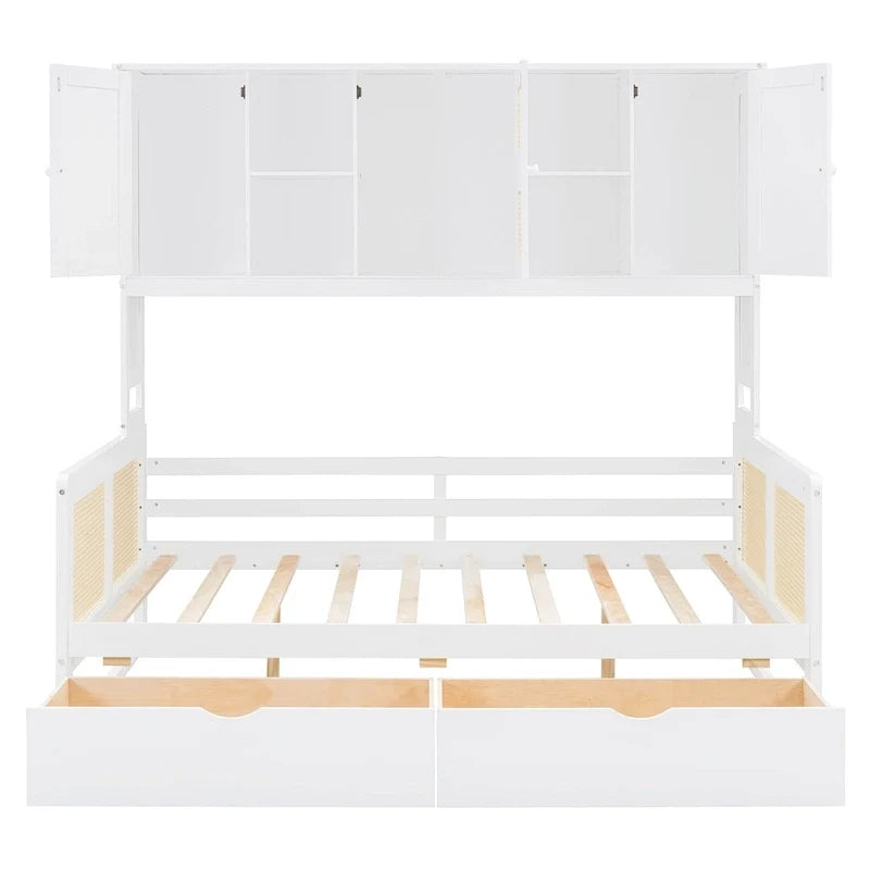 Modern Full Size Wood Daybed Storage Platform Bed Frame with All-in-One Cabinet, 2 Drawers and Shelf