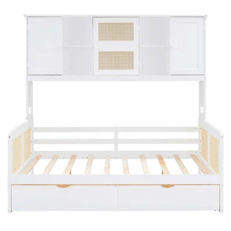 Modern Full Size Wood Daybed Storage Platform Bed Frame with All-in-One Cabinet, 2 Drawers and Shelf