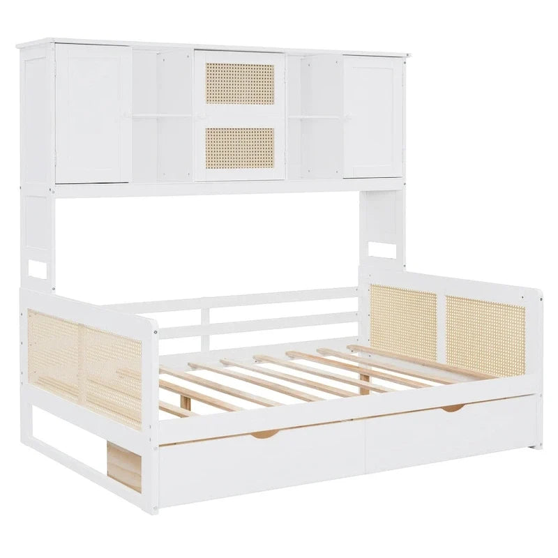 Modernes Tagesbett in voller Größe aus Holz mit Stauraum, Plattformbettgestell mit All-in-One-Schrank, 2 Schubladen und Ablagefach