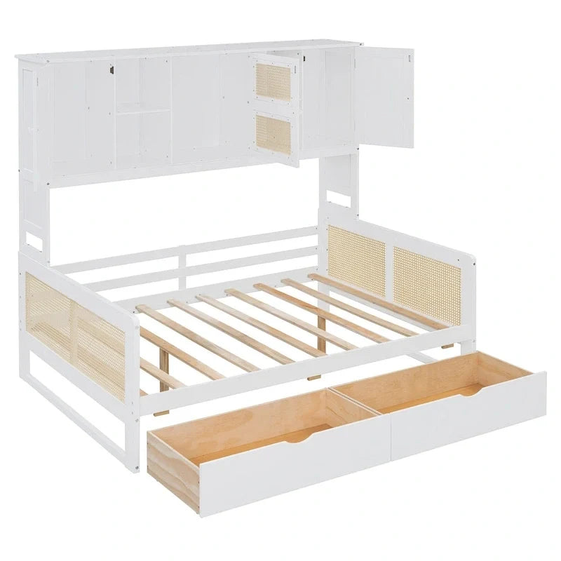 Modernes Tagesbett in voller Größe aus Holz mit Stauraum, Plattformbettgestell mit All-in-One-Schrank, 2 Schubladen und Ablagefach