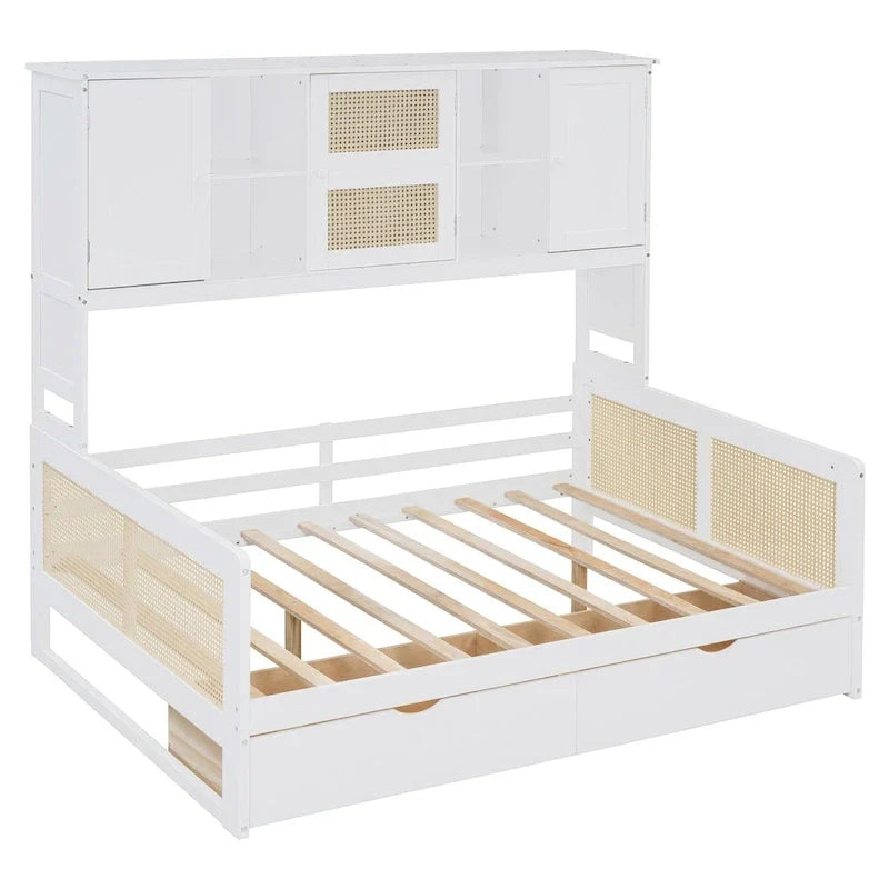 Modernes Tagesbett in voller Größe aus Holz mit Stauraum, Plattformbettgestell mit All-in-One-Schrank, 2 Schubladen und Ablagefach