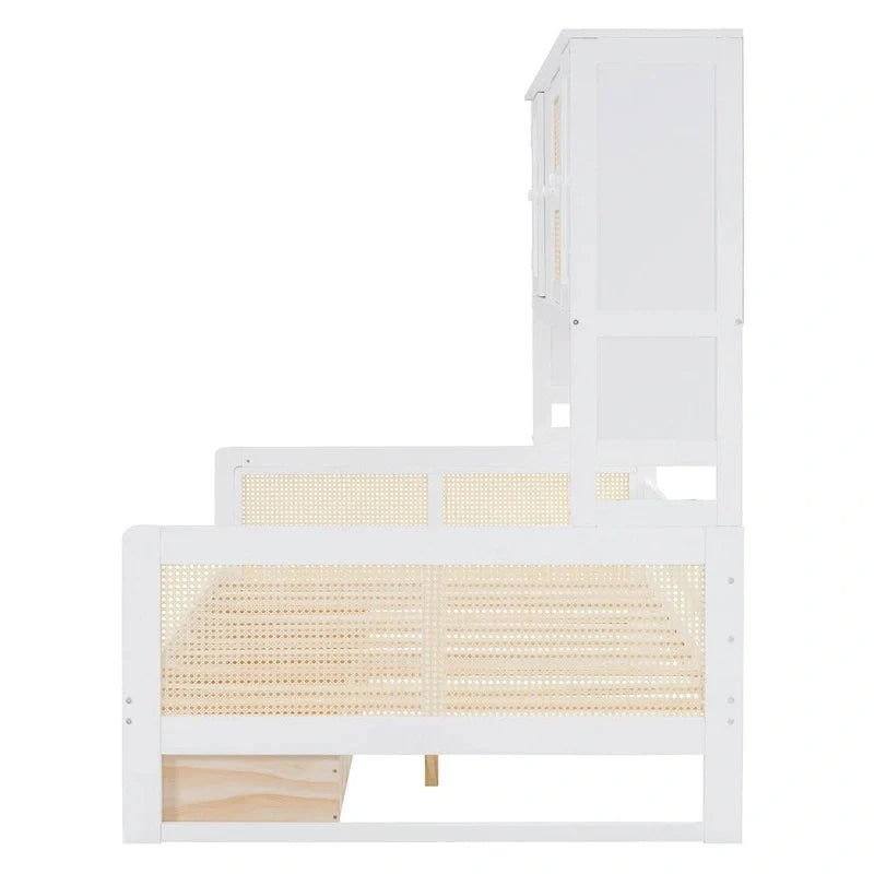 Modernes Tagesbett in voller Größe aus Holz mit Stauraum, Plattformbettgestell mit All-in-One-Schrank, 2 Schubladen und Ablagefach