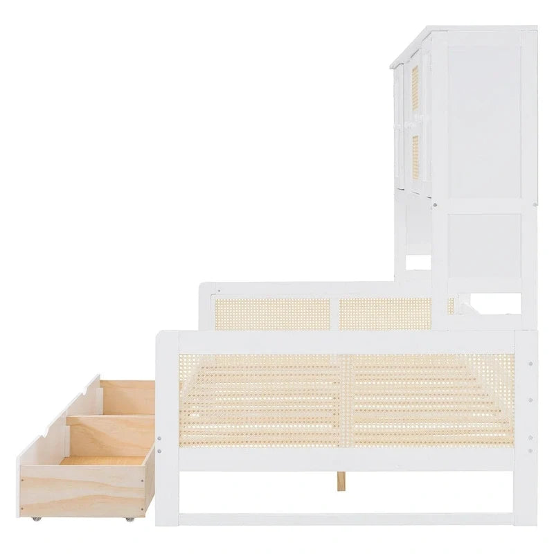 Modernes Tagesbett in voller Größe aus Holz mit Stauraum, Plattformbettgestell mit All-in-One-Schrank, 2 Schubladen und Ablagefach