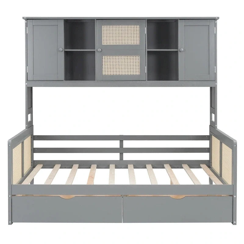 Modernes Tagesbett in voller Größe aus Holz mit Stauraum, Plattformbettgestell mit All-in-One-Schrank, 2 Schubladen und Ablagefach