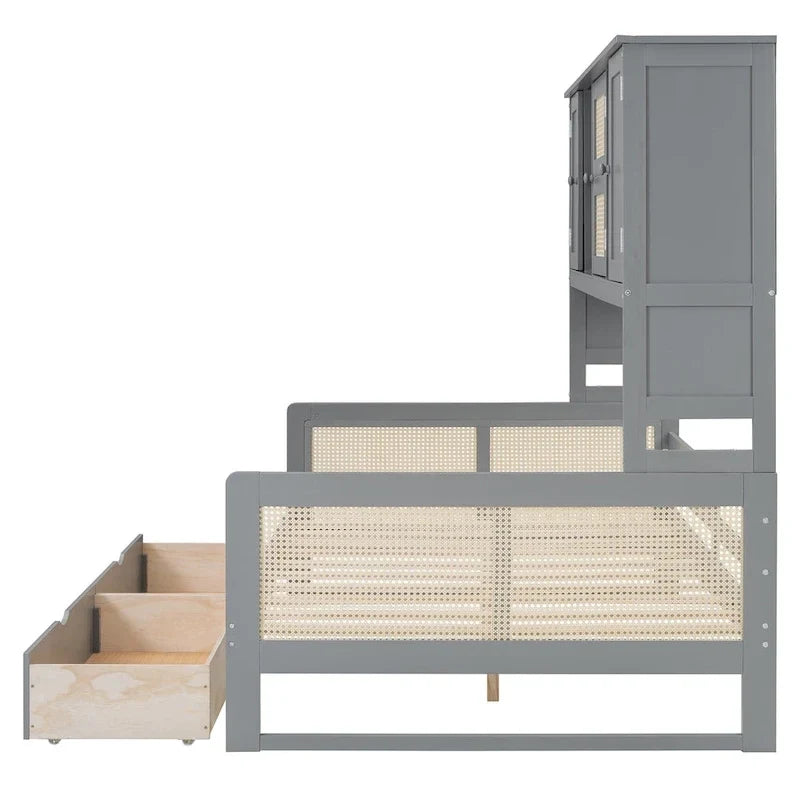 Modernes Tagesbett in voller Größe aus Holz mit Stauraum, Plattformbettgestell mit All-in-One-Schrank, 2 Schubladen und Ablagefach