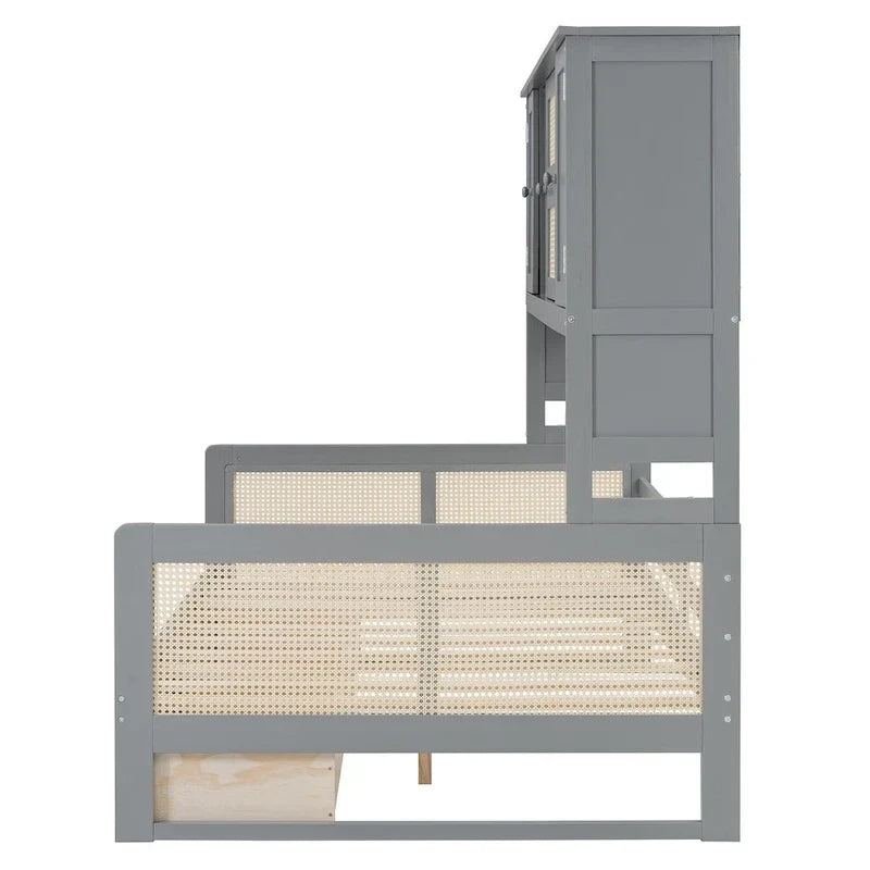 Modernes Tagesbett in voller Größe aus Holz mit Stauraum, Plattformbettgestell mit All-in-One-Schrank, 2 Schubladen und Ablagefach