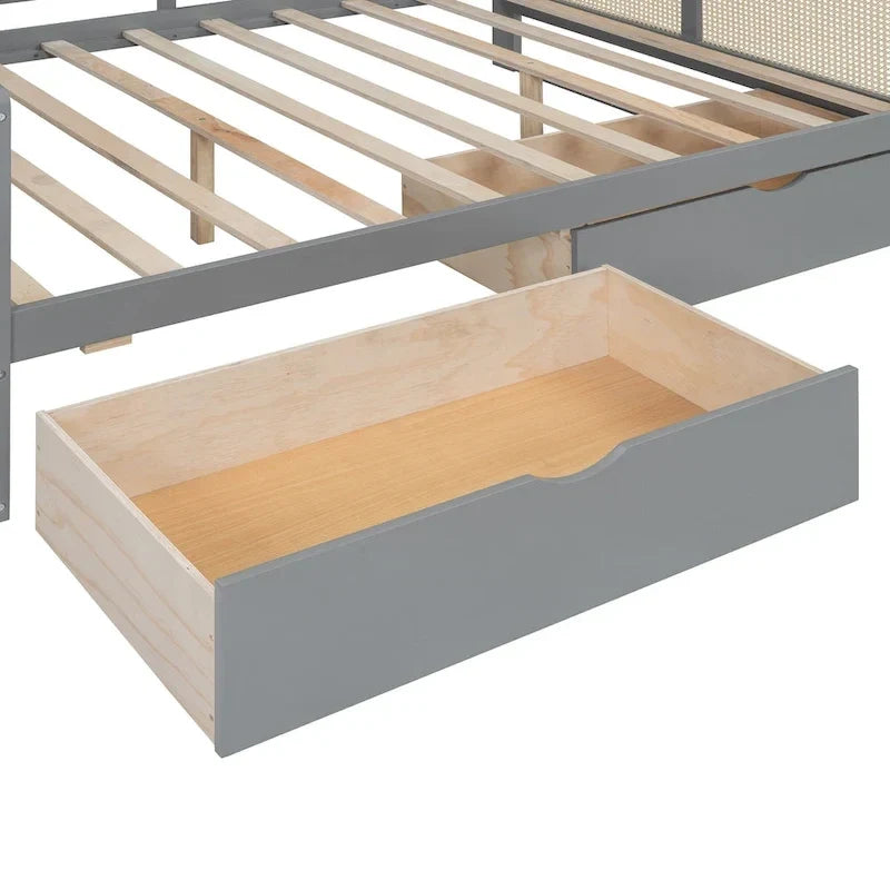 Modernes Tagesbett in voller Größe aus Holz mit Stauraum, Plattformbettgestell mit All-in-One-Schrank, 2 Schubladen und Ablagefach