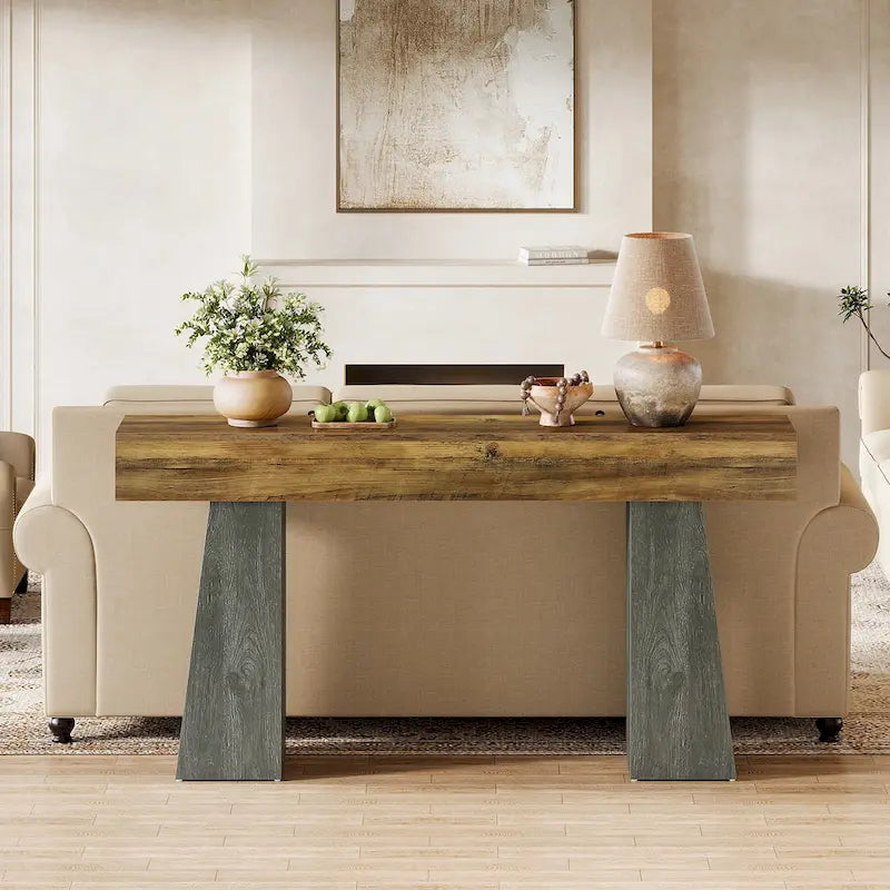 Mesa de entrada estilo granja, mesa consola larga de madera para sofá de 63 pulgadasB