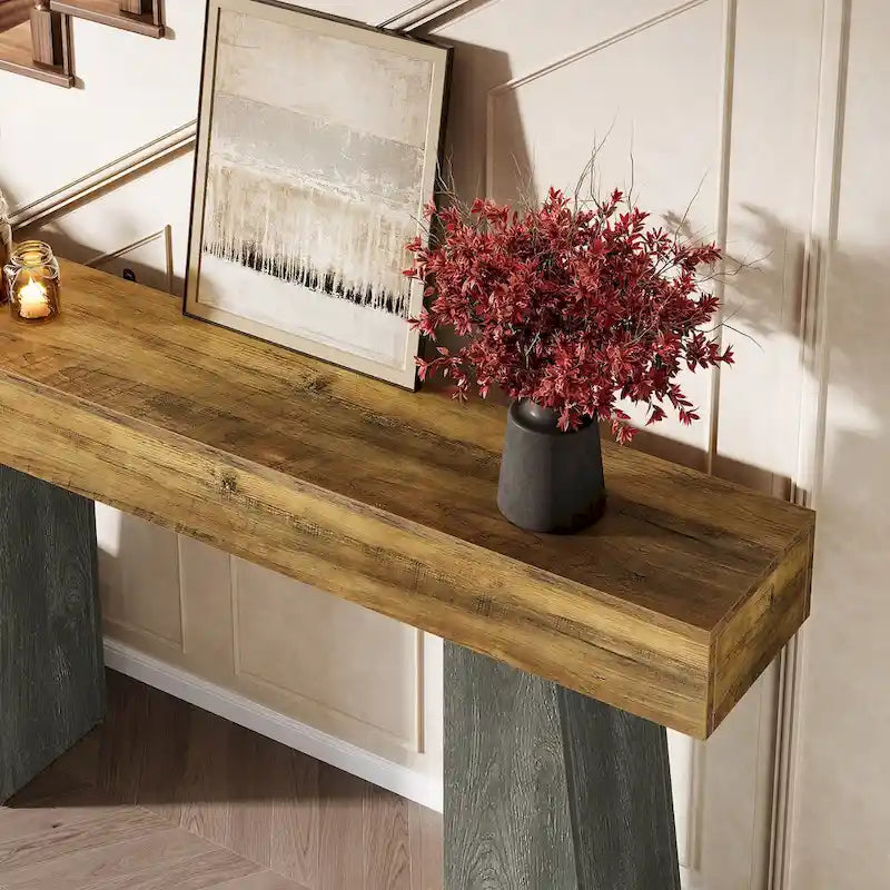 Mesa de entrada estilo granja, mesa consola larga de madera para sofá de 63 pulgadasB
