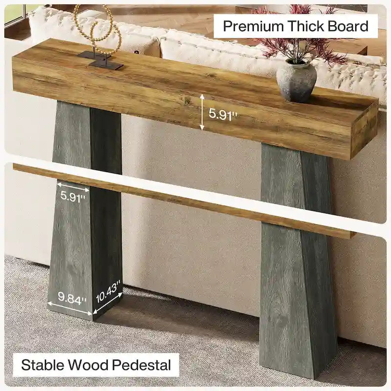 Mesa de entrada estilo granja, mesa consola larga de madera para sofá de 63 pulgadasB