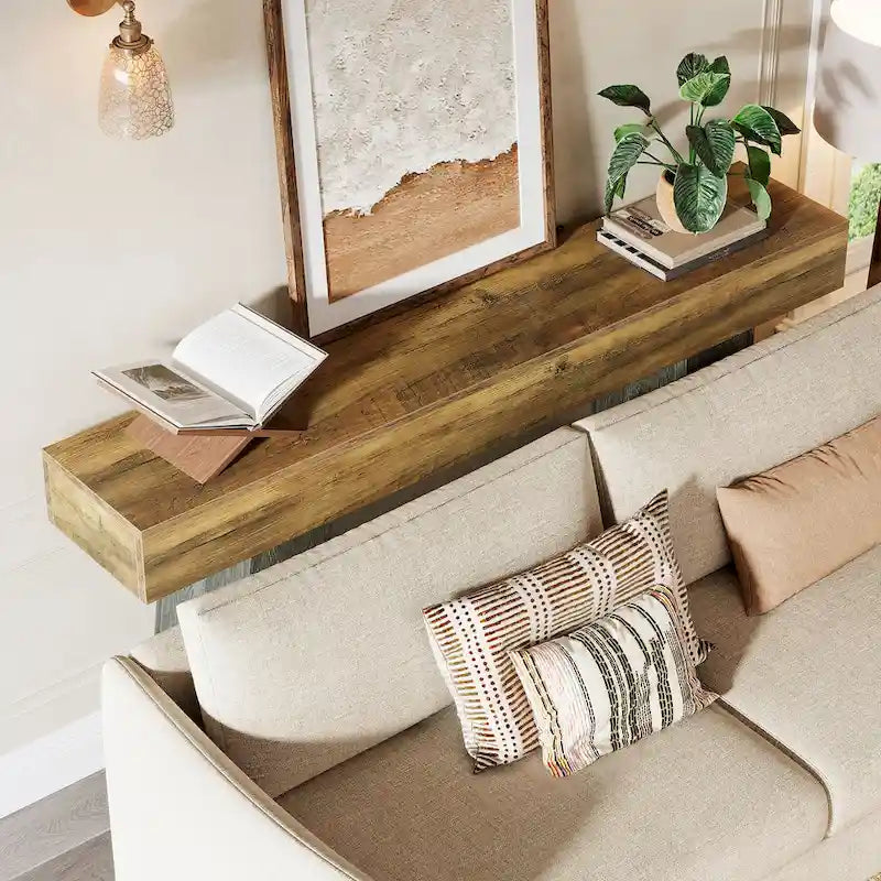 Mesa de entrada estilo granja, mesa consola larga de madera para sofá de 63 pulgadasB