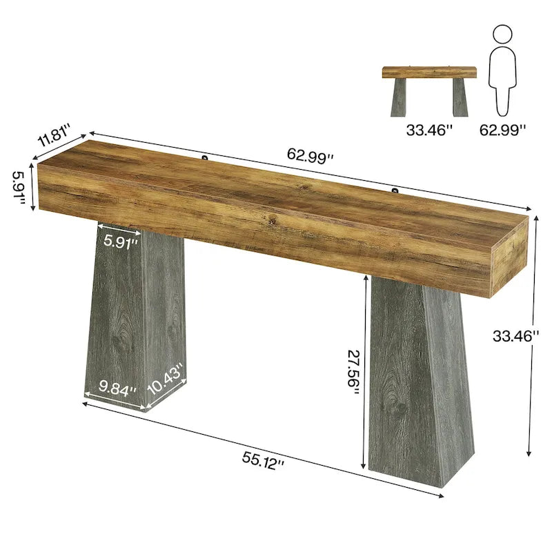 Mesa de entrada estilo granja, mesa consola larga de madera para sofá de 63 pulgadasB