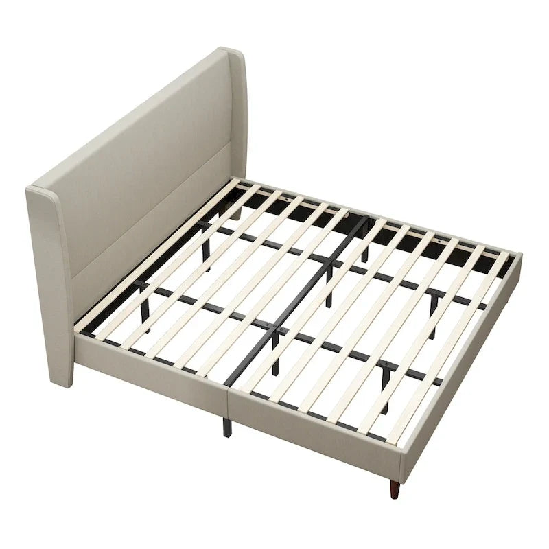 Lit plateforme format King avec pieds en bois massif et support à 12 lattes
