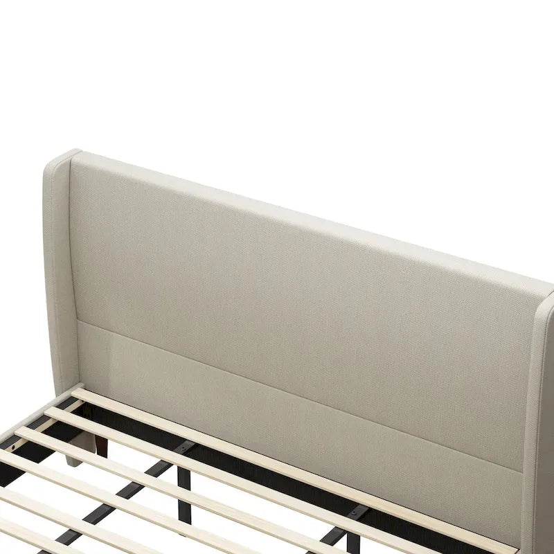 Lit plateforme format King avec pieds en bois massif et support à 12 lattes