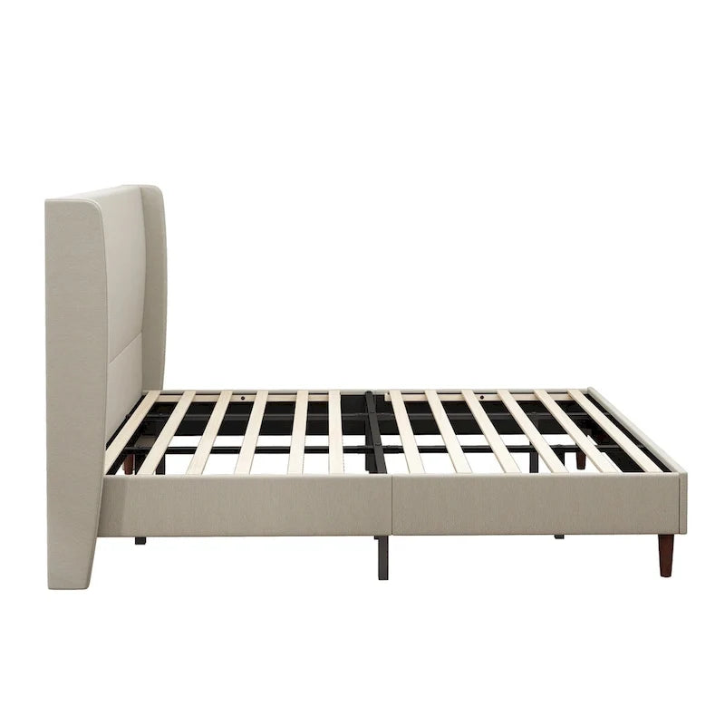 Lit plateforme format King avec pieds en bois massif et support à 12 lattes
