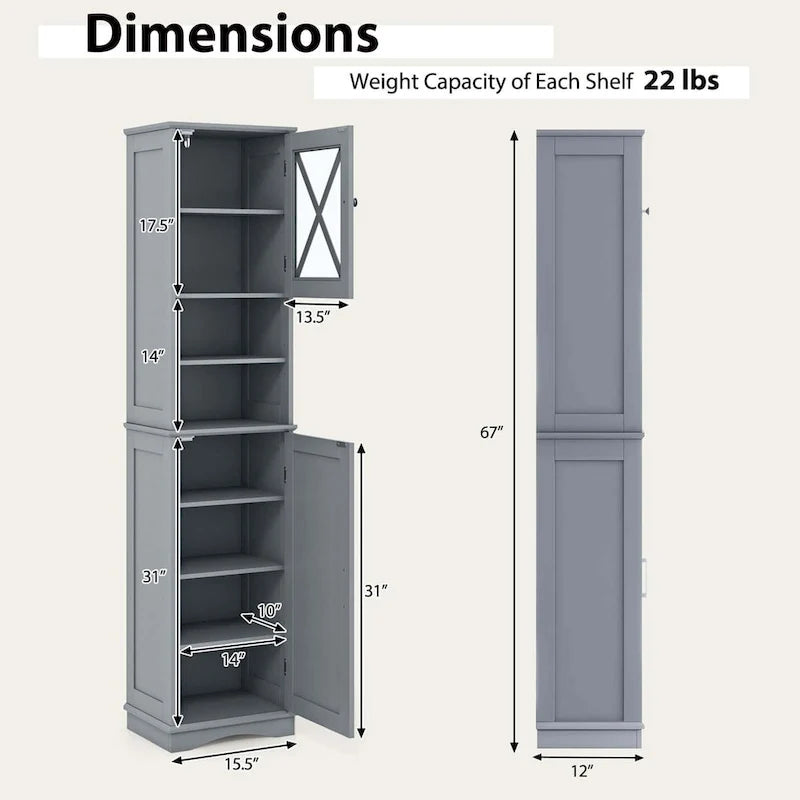Armoire de salle de bain autoportante de 67 de haut avec 5 - Voir les détails