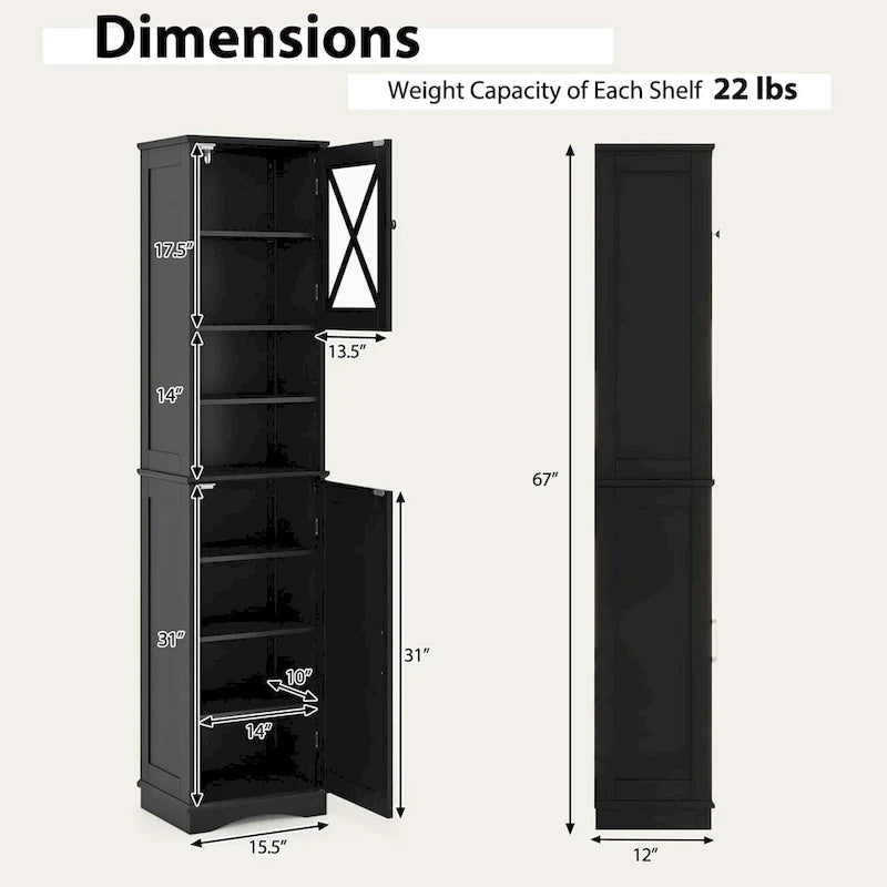 Armoire de salle de bain autoportante de 67 de haut avec 5 - Voir les détails